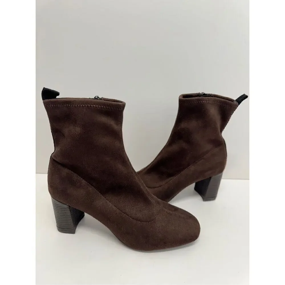 Donald J. Pliner Cattie Bootie Size 6.5 Brown‎ Block Heel Round Toe Boots NEW